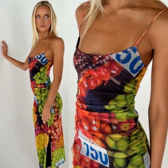 New Zara Fruit Mesh Spaghetti Strap Maxi Dress NWT Medium - Picture 6 of 17